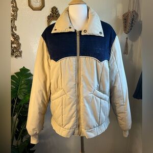 Vintage 70s 80s Wiman Puffer Beige Blue Corduroy Coat Kelso Retro Men’s Large